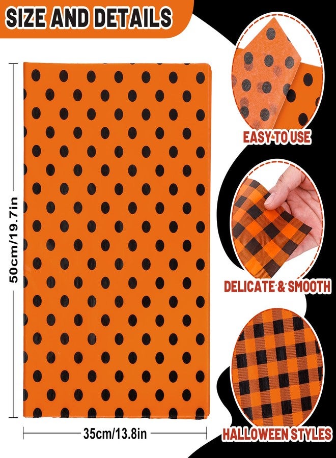 Whaline 100 Sheet Fall Tissue Paper 4 Design Orange Black Plaid Stripe Polka Dots Wrap Tissue Paper Autumn Gift Wrapping Accessory for Fall Celebrating Birthday Gift Packing DIY Craft, 13.8 x 19.7In - Image 2